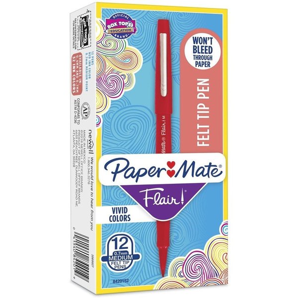 Paper Mate Flair Pen, Point Guard Tip, Medium Pt, RD Barrel/Ink PK PAP8420152